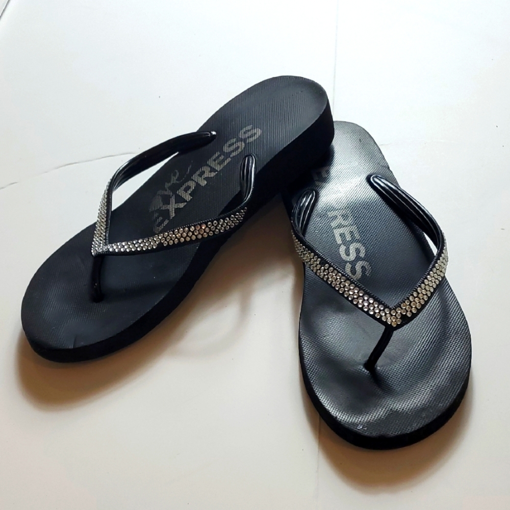 Express Black and Silver Gem Flipflops